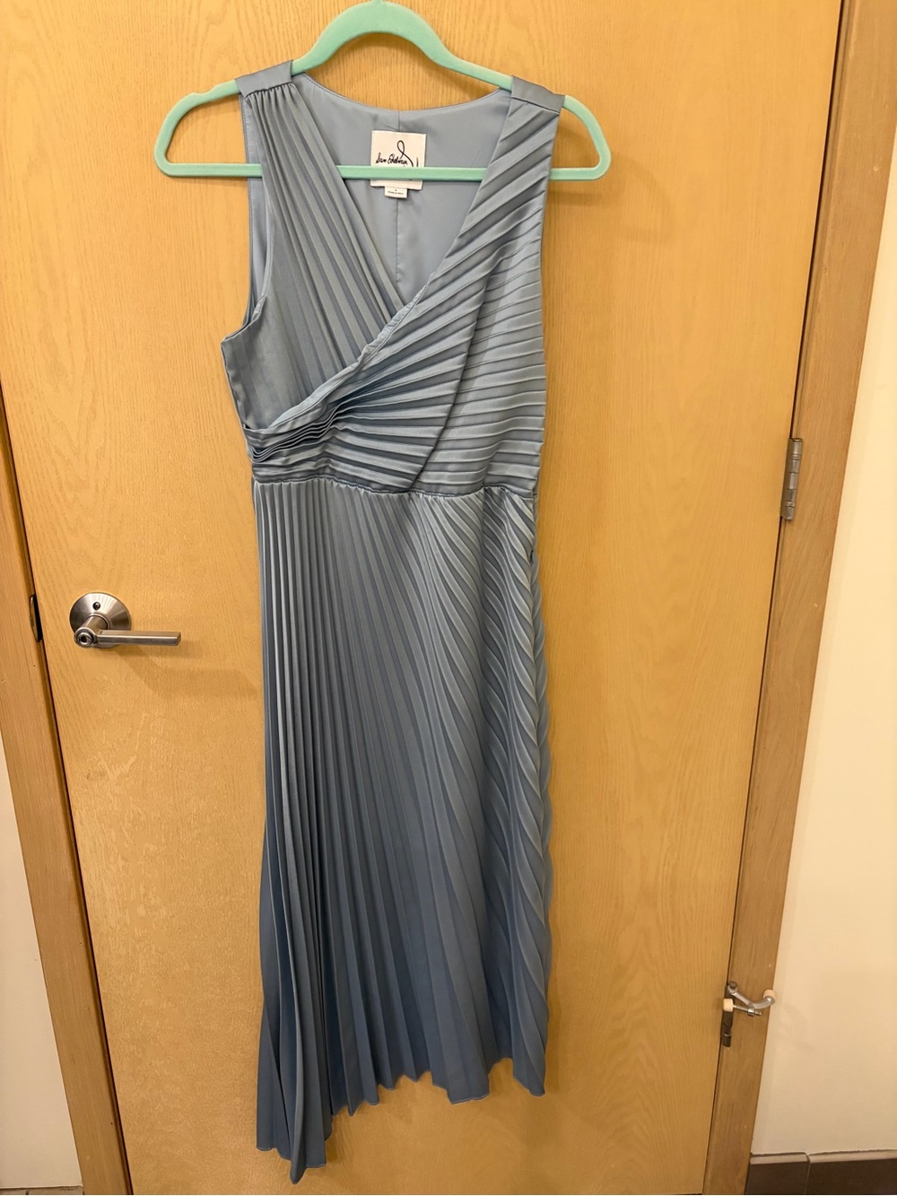 Sam Edelman Slate Blue Pleated Wrap-Style Midi Dress